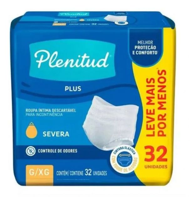 Plenitud Plus Unissex G/XG - Fralda geriátrica de vestir - Pacote com 32 unidades